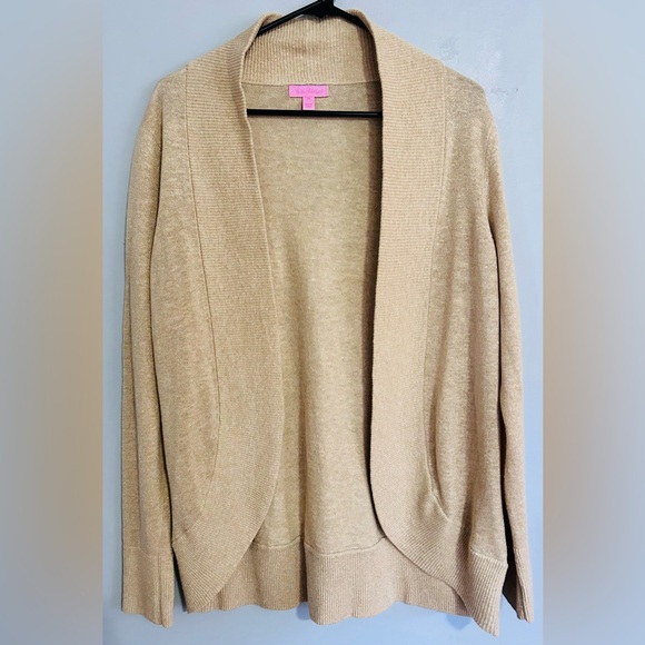 Lilly Pulitzer Sweaters - Lilly Pulitzer Metallic Linen Blend Open Front Cardigan M Gold Coastal Staple